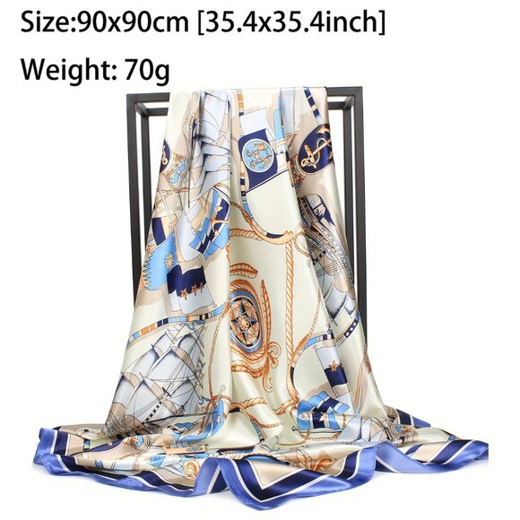 35.4" Red Sailboat Print Square Scarf - Stylish Polyester Headscarf for… - Picture 3 of 3